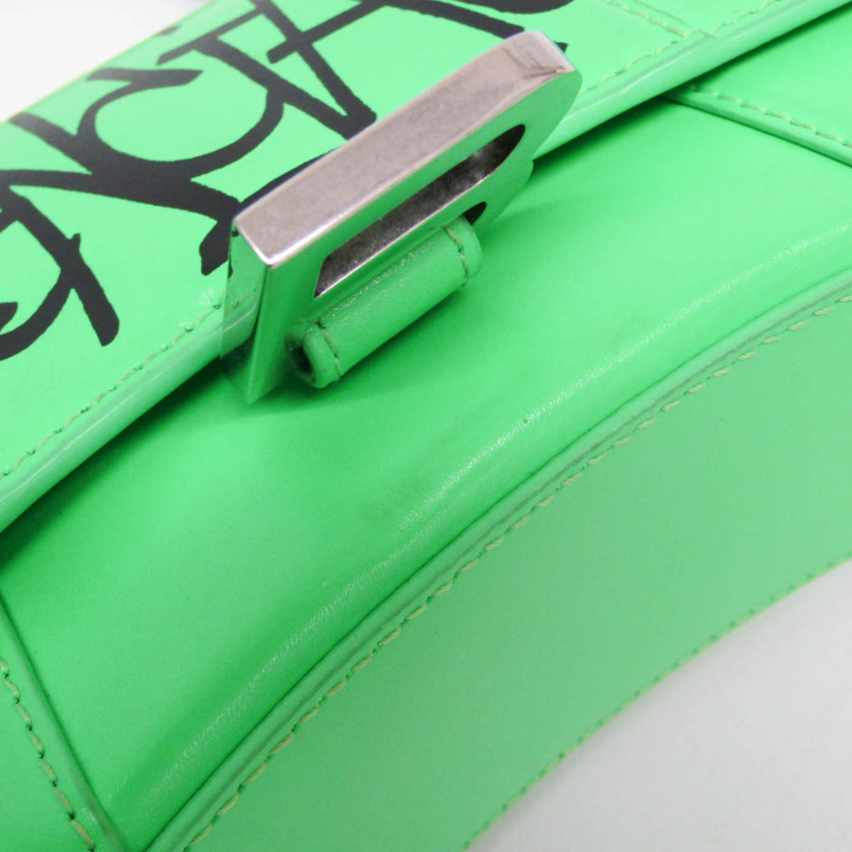 Balenciaga Graffiti Hourglass Top Handle Leather Green Leather Handbag (Pre-Owned)