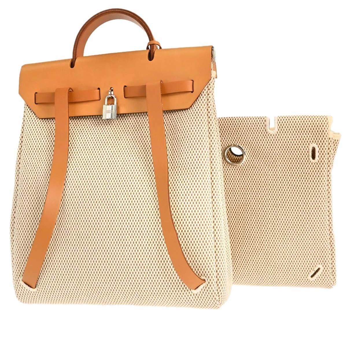 Hermes Vintage Herbag A Dos Toile And Leather Beige Canvas Backpack Bag (Pre-Owned)