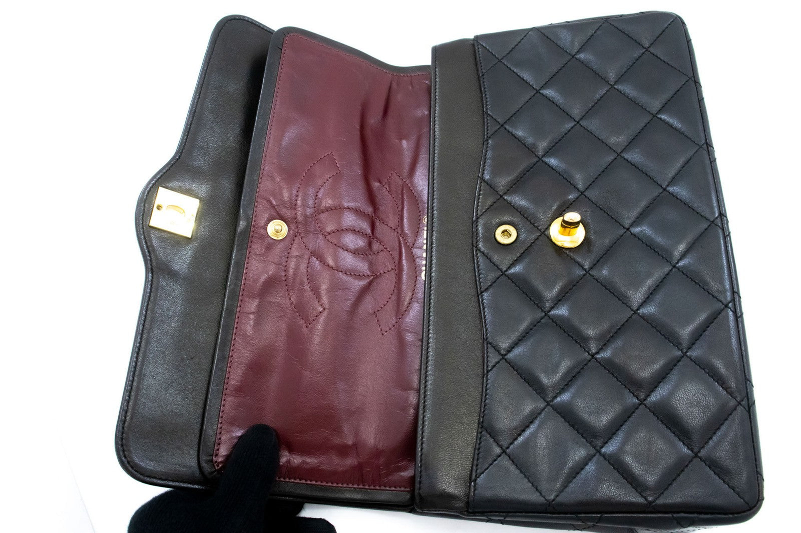 Chanel Vintage Two Tone Cc Flap Quilted Lambskin Black Leather Shoulder Bag Bag (Pre-Owned)