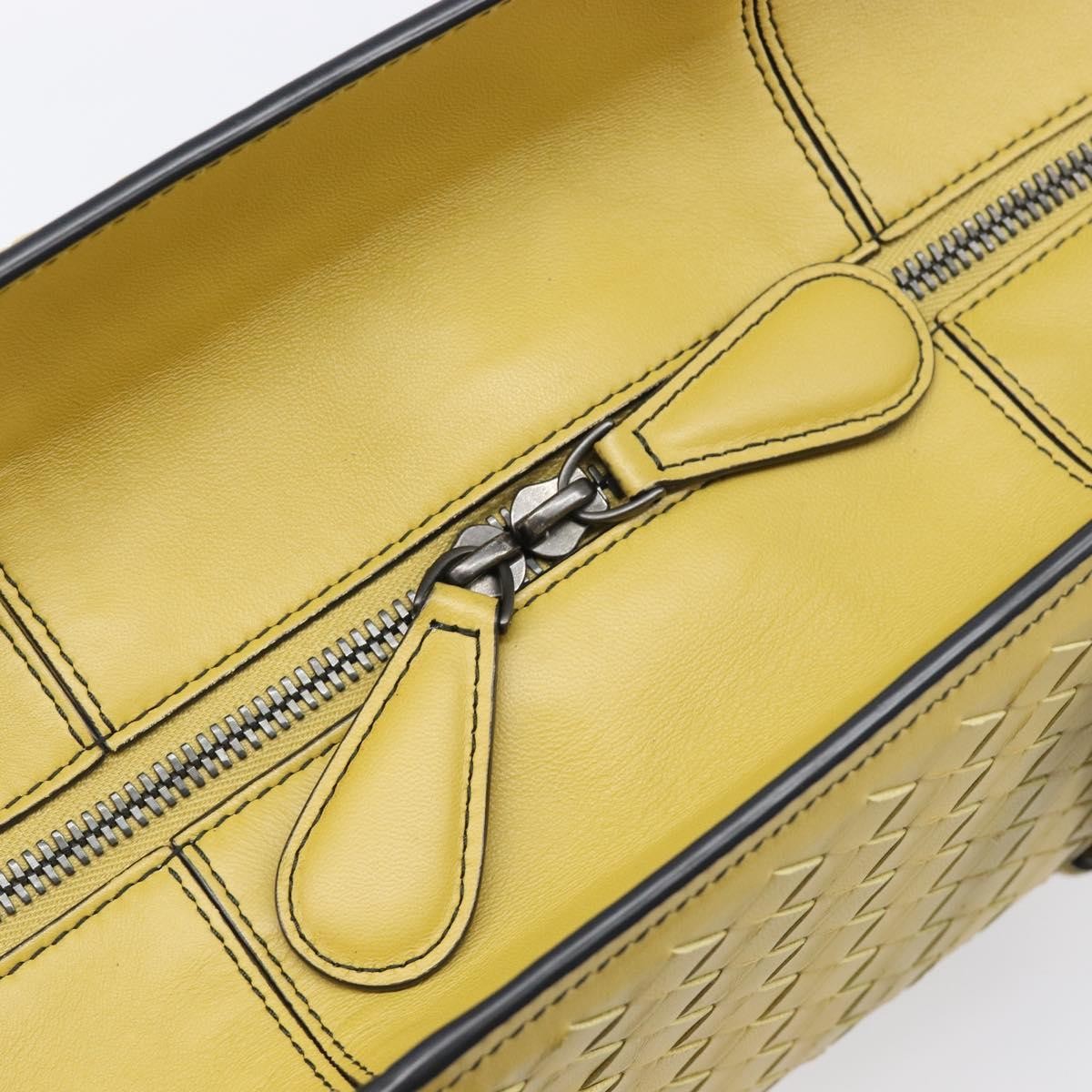 Bottega Veneta Monaco Nappa Leather With Intrecciato Detail Yellow Leather Handbag (Pre-Owned)