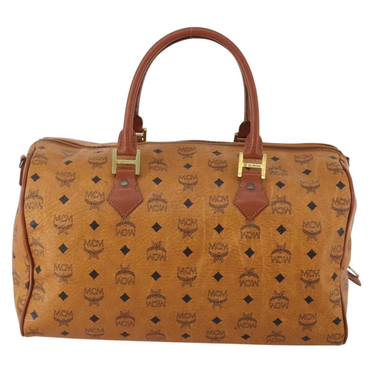 MCM Vicetos Logogram Boston Brown Leather Travel Bag Bag (Pre-Owned)