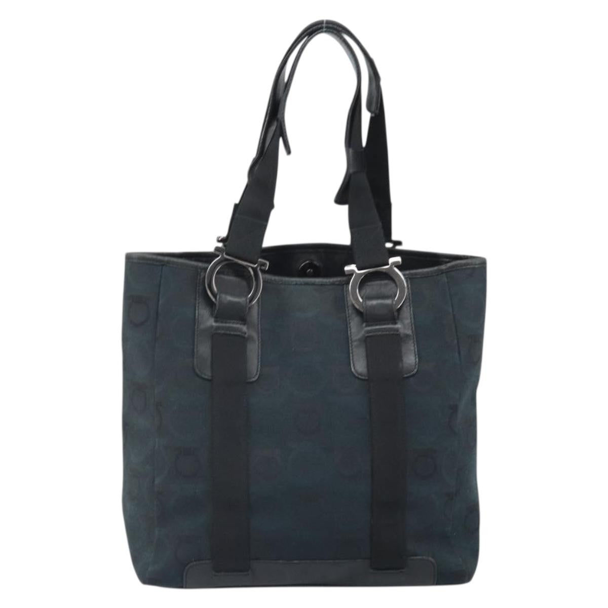 Salvatore Ferragamo Gancini Tote Canvas Navy Canvas Tote Bag Bag (Pre-Owned)