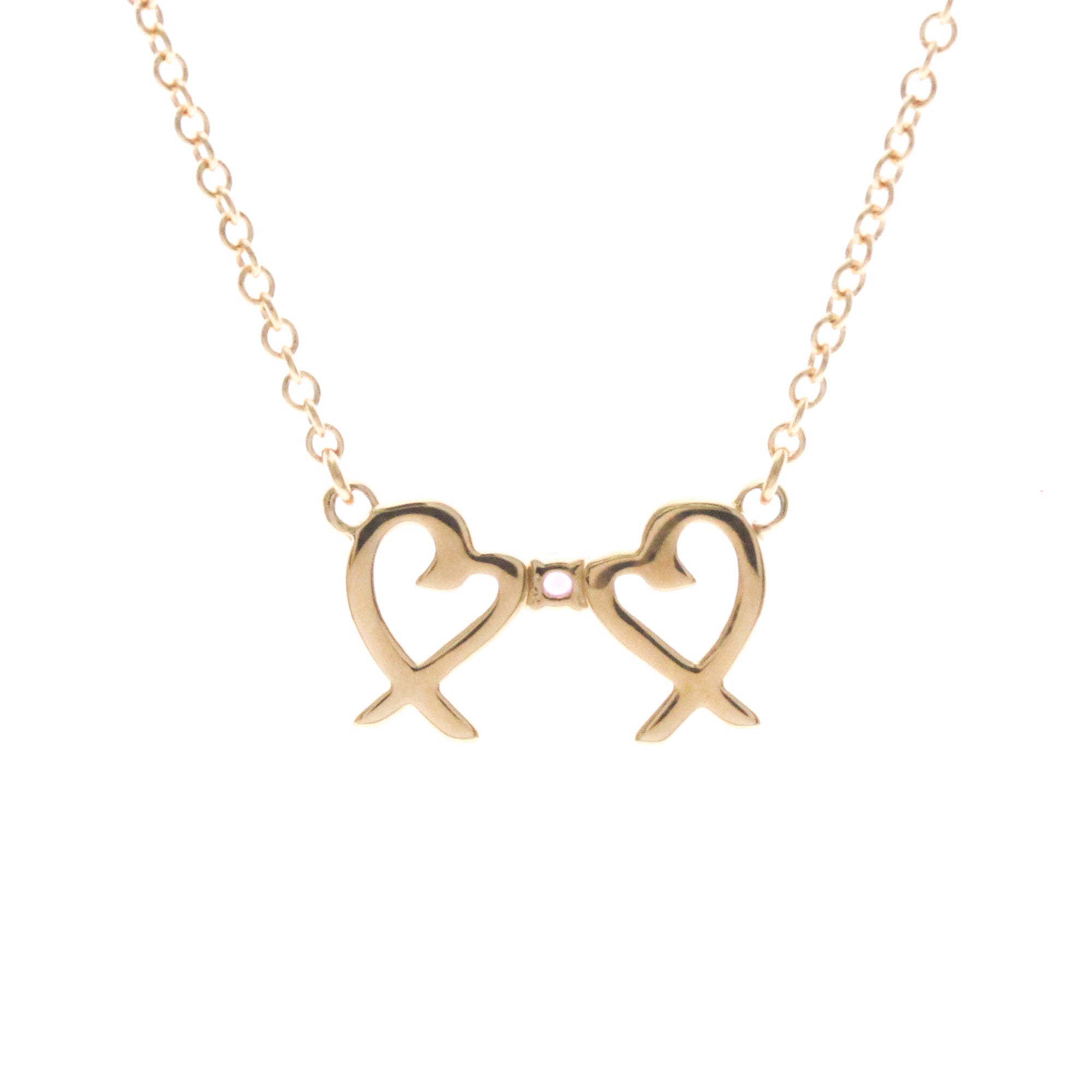 Tiffany & Co. Double Loving Heart Pendant 18K Rose Gold With Pink Sapphire Gold Pink_Gold Necklace Jewelry (Pre-Owned)