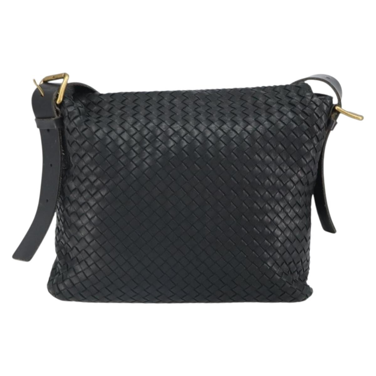 Bottega Veneta Square Flap Messenger Intrecciato Nappa Black Leather Shoulder Bag Bag (Pre-Owned)