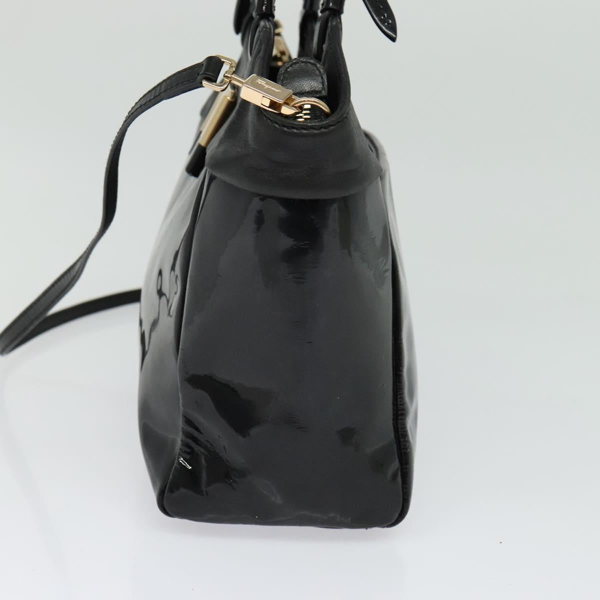 Salvatore Ferragamo Vala Patent Leather Black Patent_Leather Handbag (Pre-Owned)
