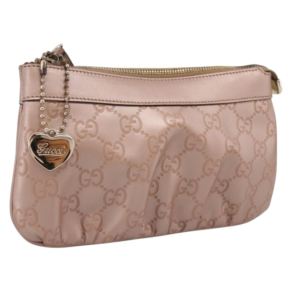 Gucci Heart Wristlet Guccissima Leather Pink Leather Clutche & Pouche Bag (Pre-Owned)