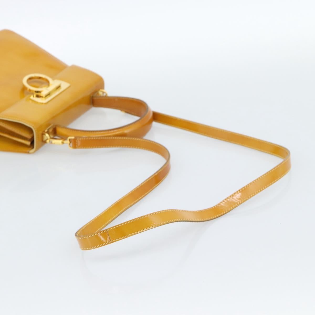 Salvatore Ferragamo Gancini Patent Leather Yellow Patent_Leather Handbag (Pre-Owned)