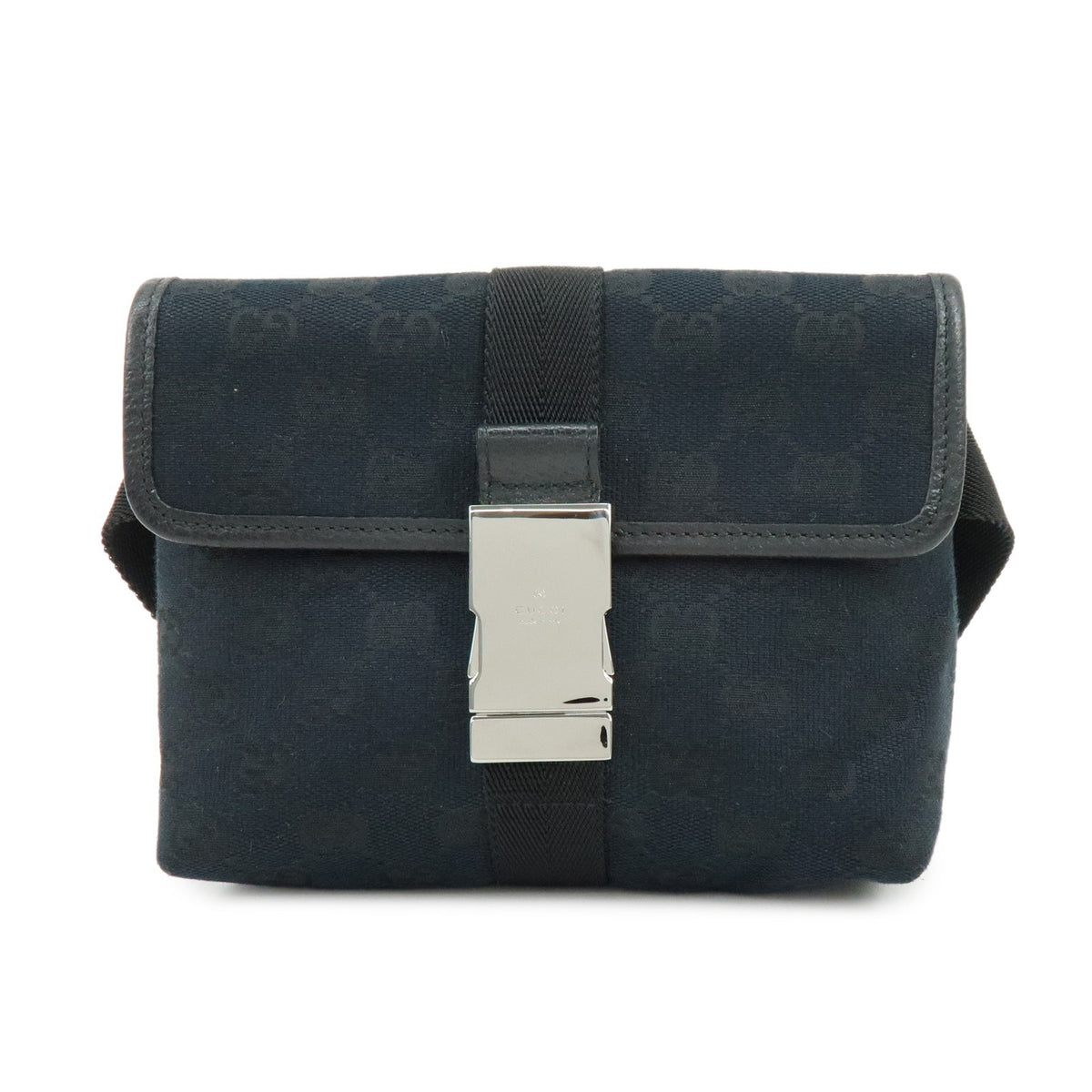 Gucci Buckle Belt Gg Canvas Black Canvas Handbag (Pre-Owned)