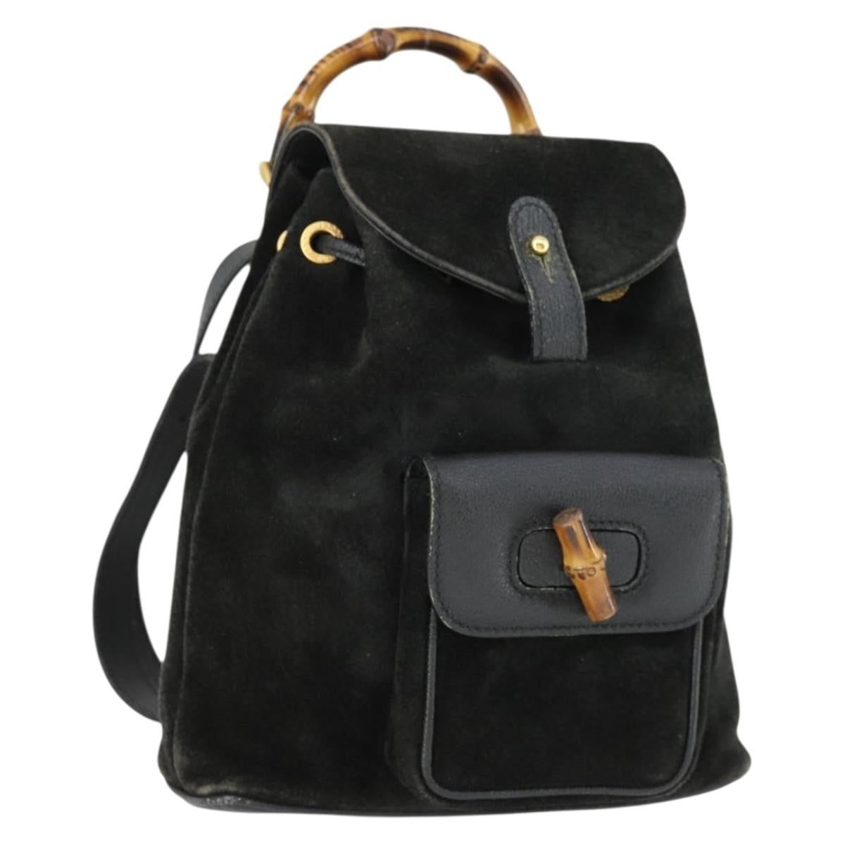 Gucci Gucci Bamboo Daim Black Suede Backpack Bag (Pre-Owned)