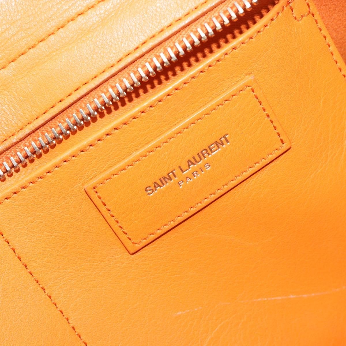 Saint Laurent Classic Y Cabas Leather Orange Leather Tote Bag Bag (Pre-Owned)