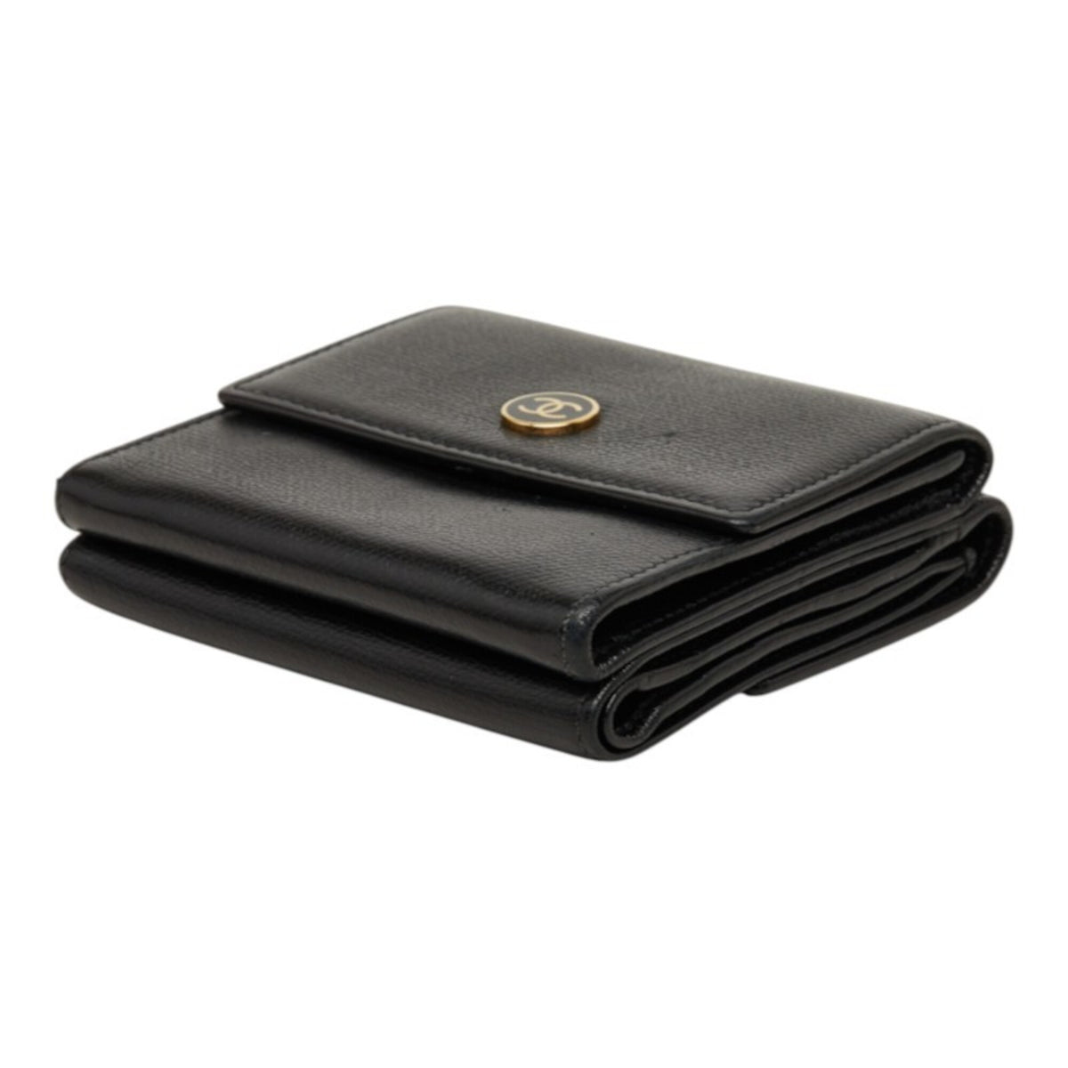 Chanel Cc Button Bi-Fold Leather Black Leather Wallets Accessory (Pre-Owned)