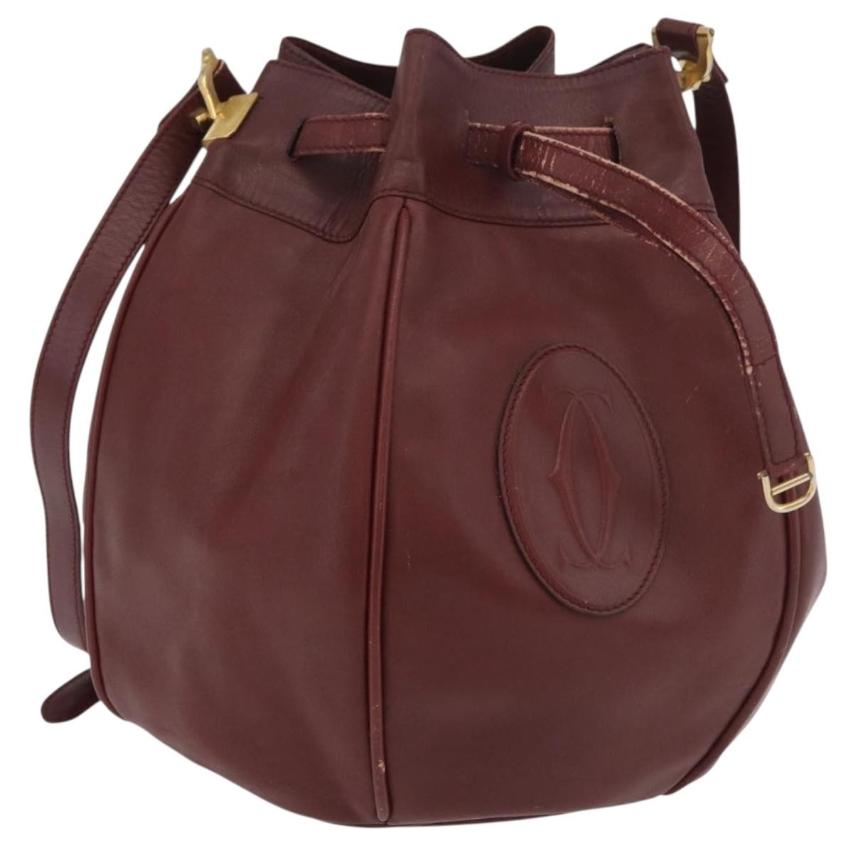 Cartier Must De Cartier Leather Burgundy Leather Shoulder Bag Bag (Pre-Owned)