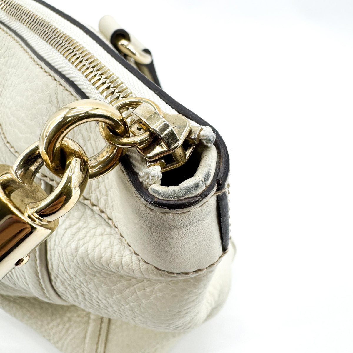 Gucci Soho Zip Leather Beige Leather Tote Bag Bag (Pre-Owned)