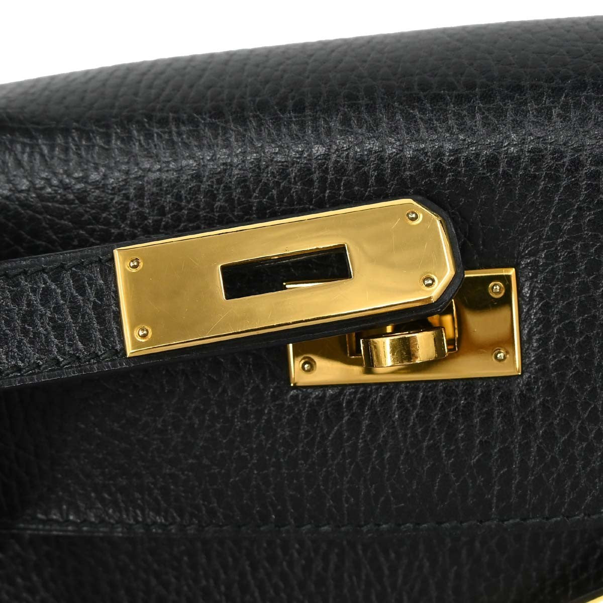 Hermes Kelly Black Ardennes With Gold Hardware Black Leather Handbag (Pre-Owned)