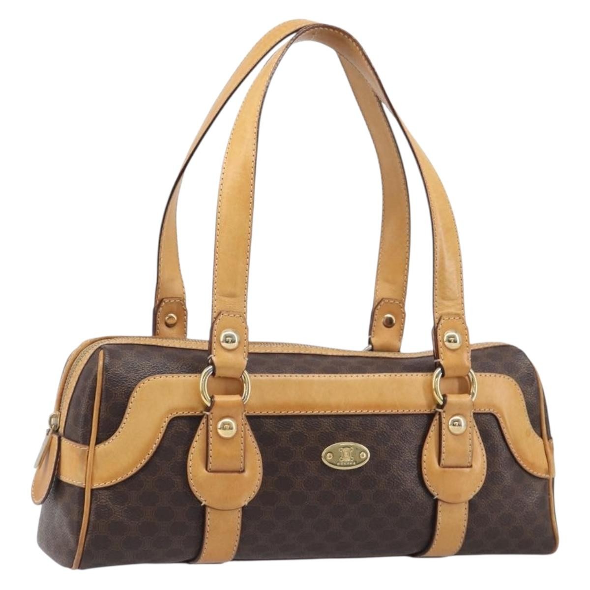 Celine Vintage Shoulder Bag Macadam Canvas & Leather Brown Pvc Shoulder Bag Bag (Pre-Owned)