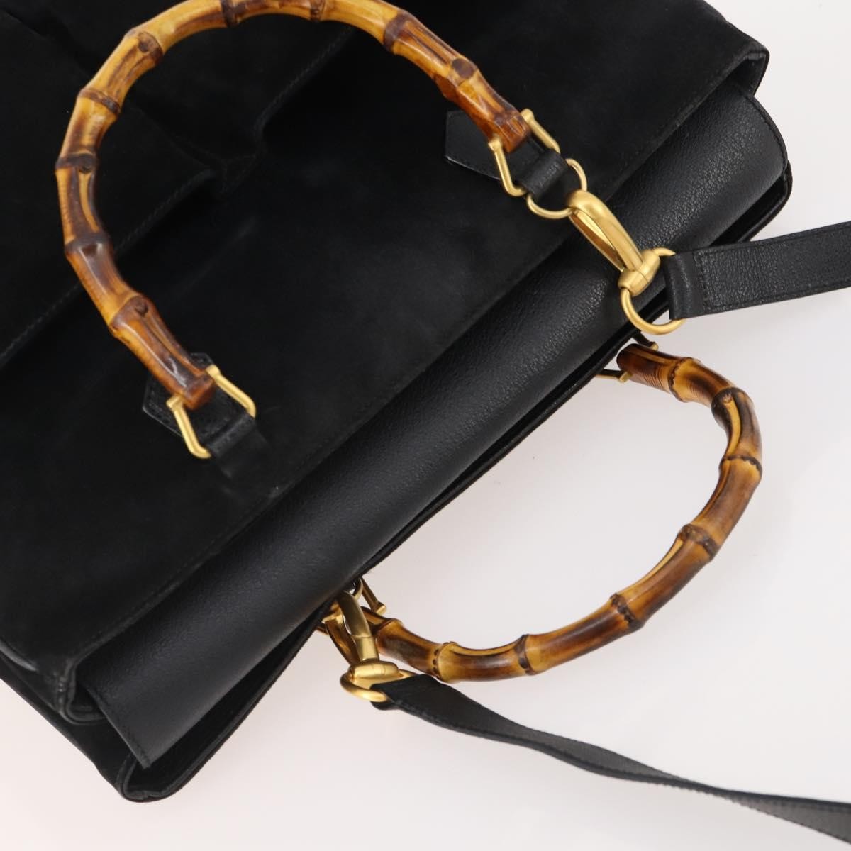 Gucci Bamboo Suede Black Suede Tote Bag Bag (Pre-Owned)