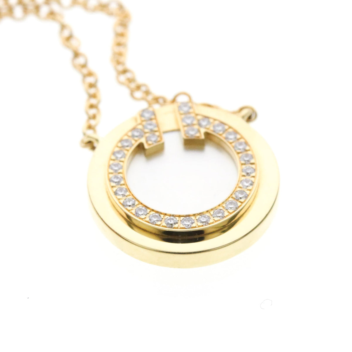 Tiffany & Co. T Circle Pendant 18K Yellow Gold With Diamonds And Mother Of Pearl Gold Yellow_Gold Necklace Jewelry (Pre-Owned)