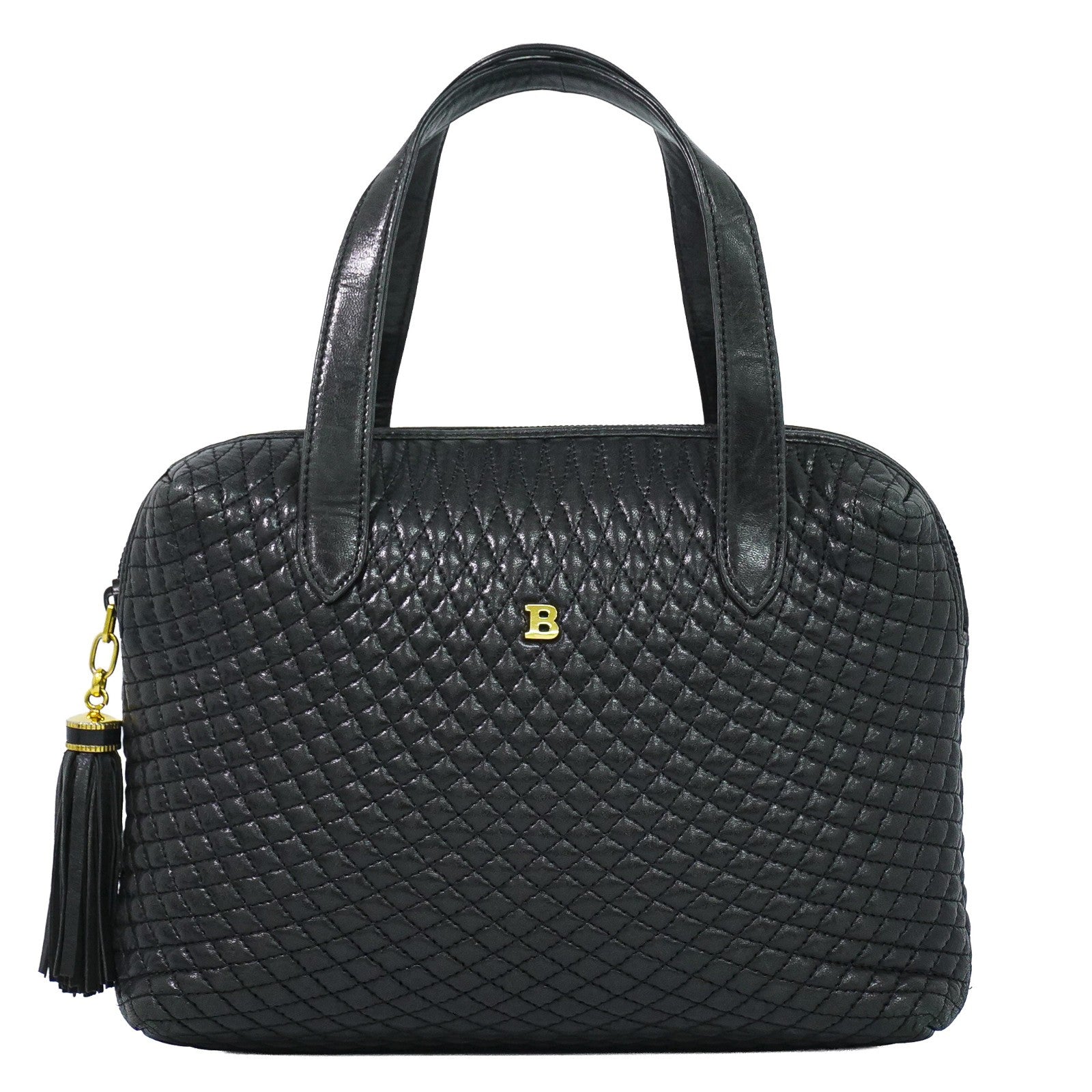 Bally Vintage Quilted Leather Black Leather Handbag (Pre-Owned)