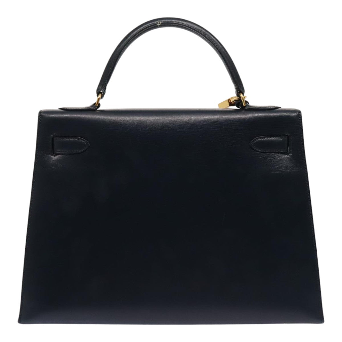 Hermes Kelly Black Box Calf With Gold Hardware Navy Leather Handbag (Pre-Owned)