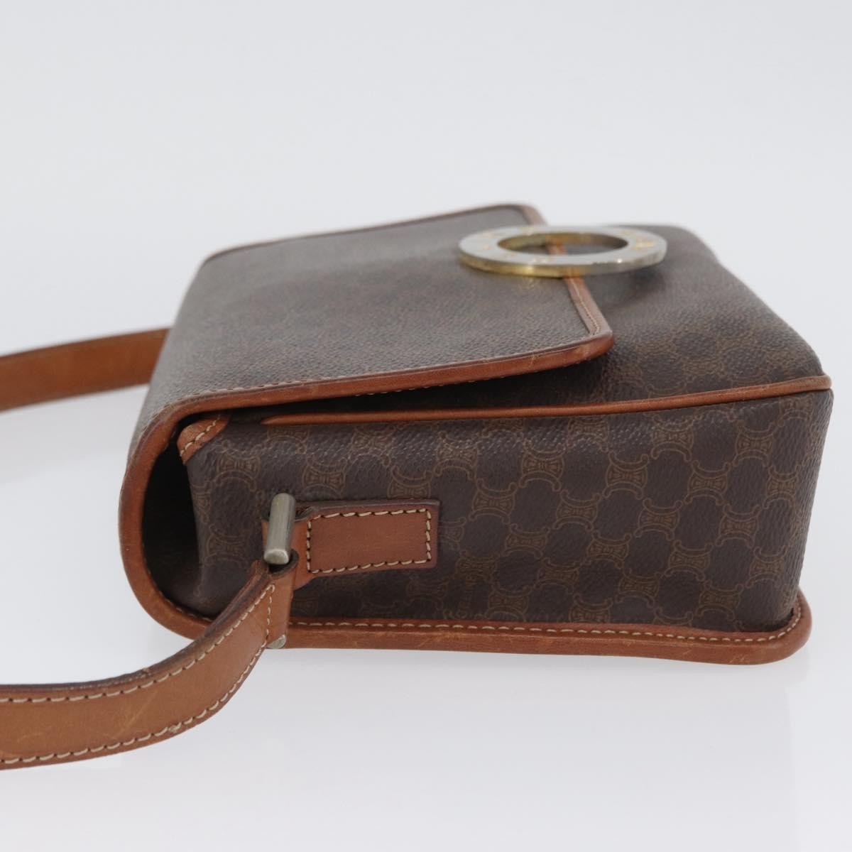 Celine Vintage Macadam Circle Logo Canvas And Leather Brown Canvas Shoulder Bag Bag (Pre-Owned)