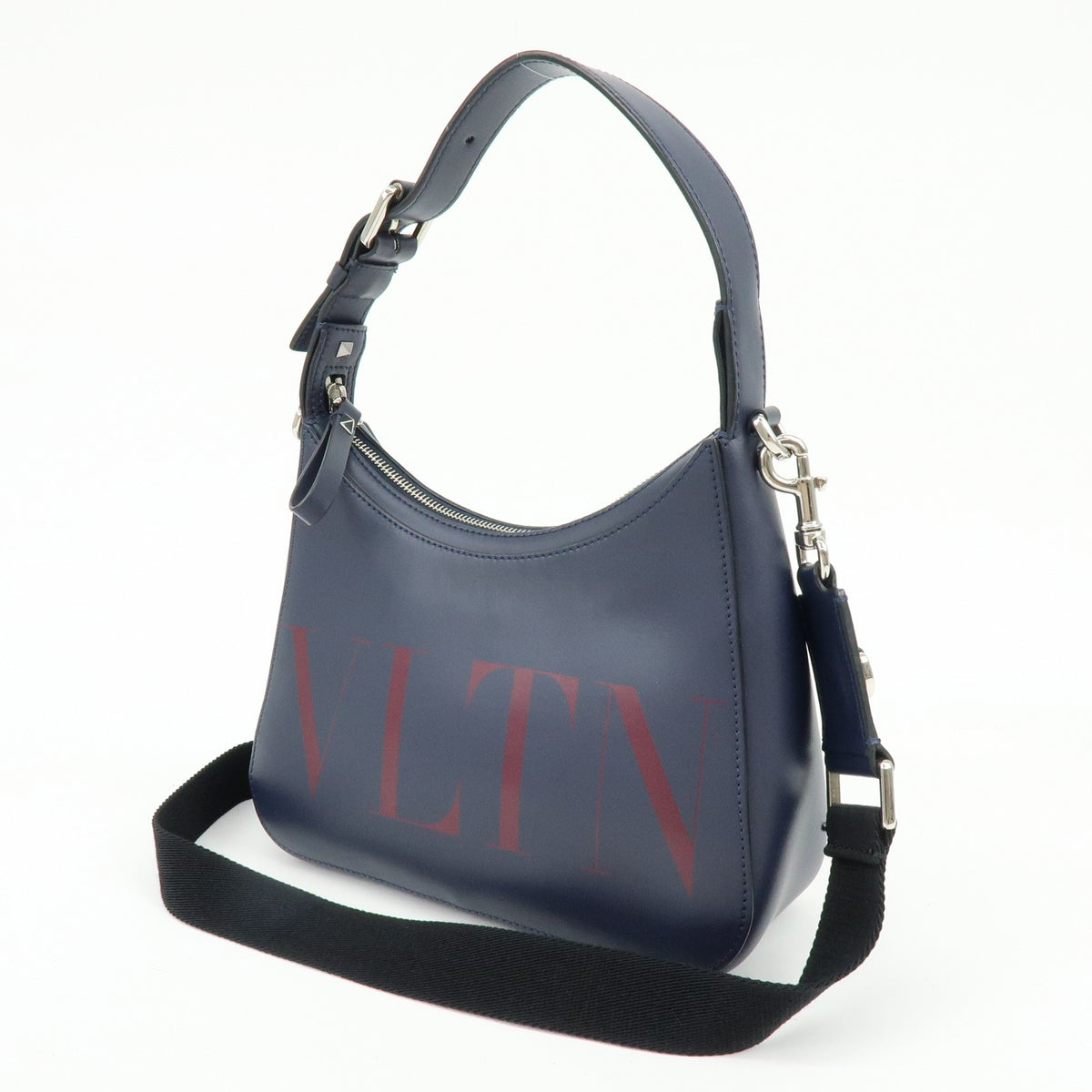 Valentino Garavani Vltn Hobo Printed Leather Navy Leather Shoulder Bag Bag (Pre-Owned)