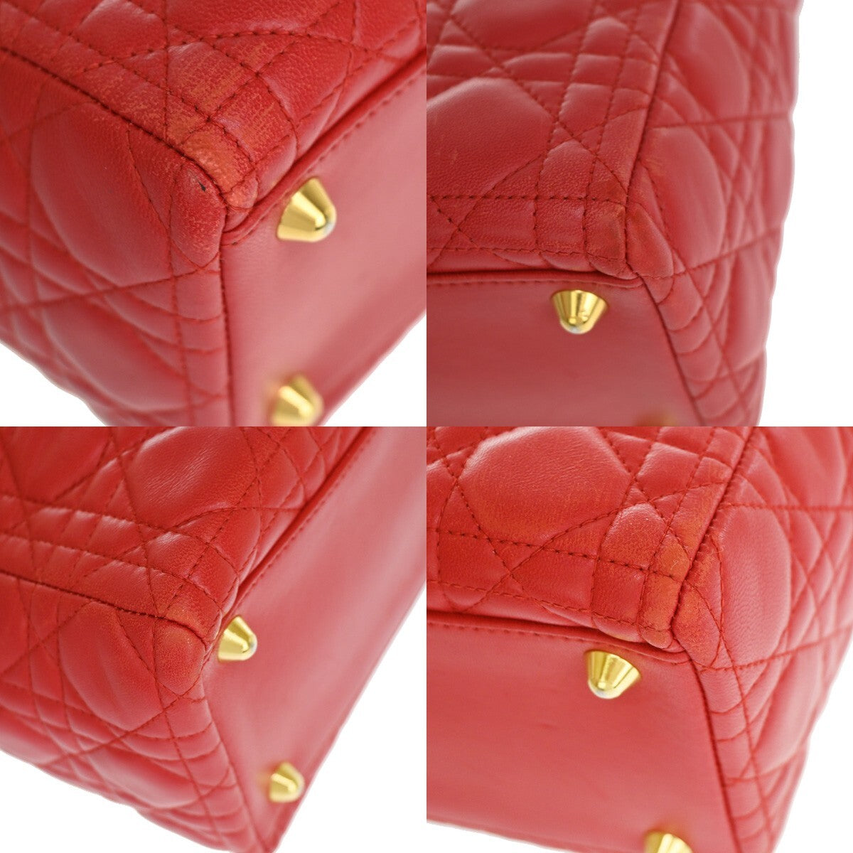 Christian Dior Vintage Lady Dior Cannage Quilt Lambskin Red Leather Bag (Pre-Owned)