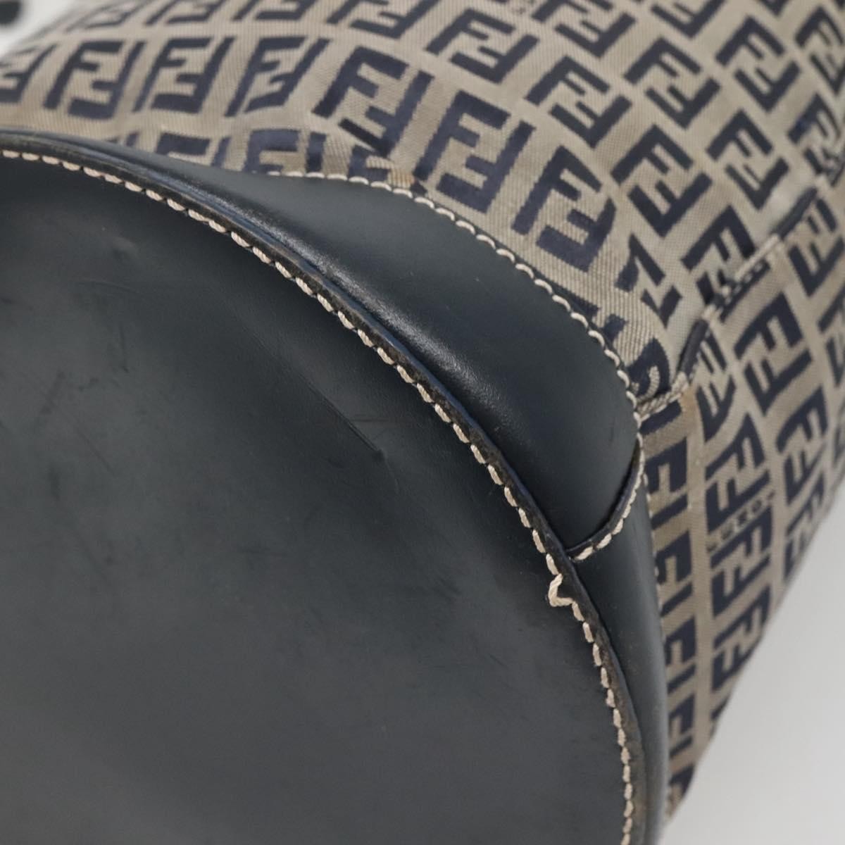 Fendi Ff Logo Mon Tresor Bucket Printed Shearling With Leather Navy Canvas Shoulder Bag Bag (Pre-Owned)