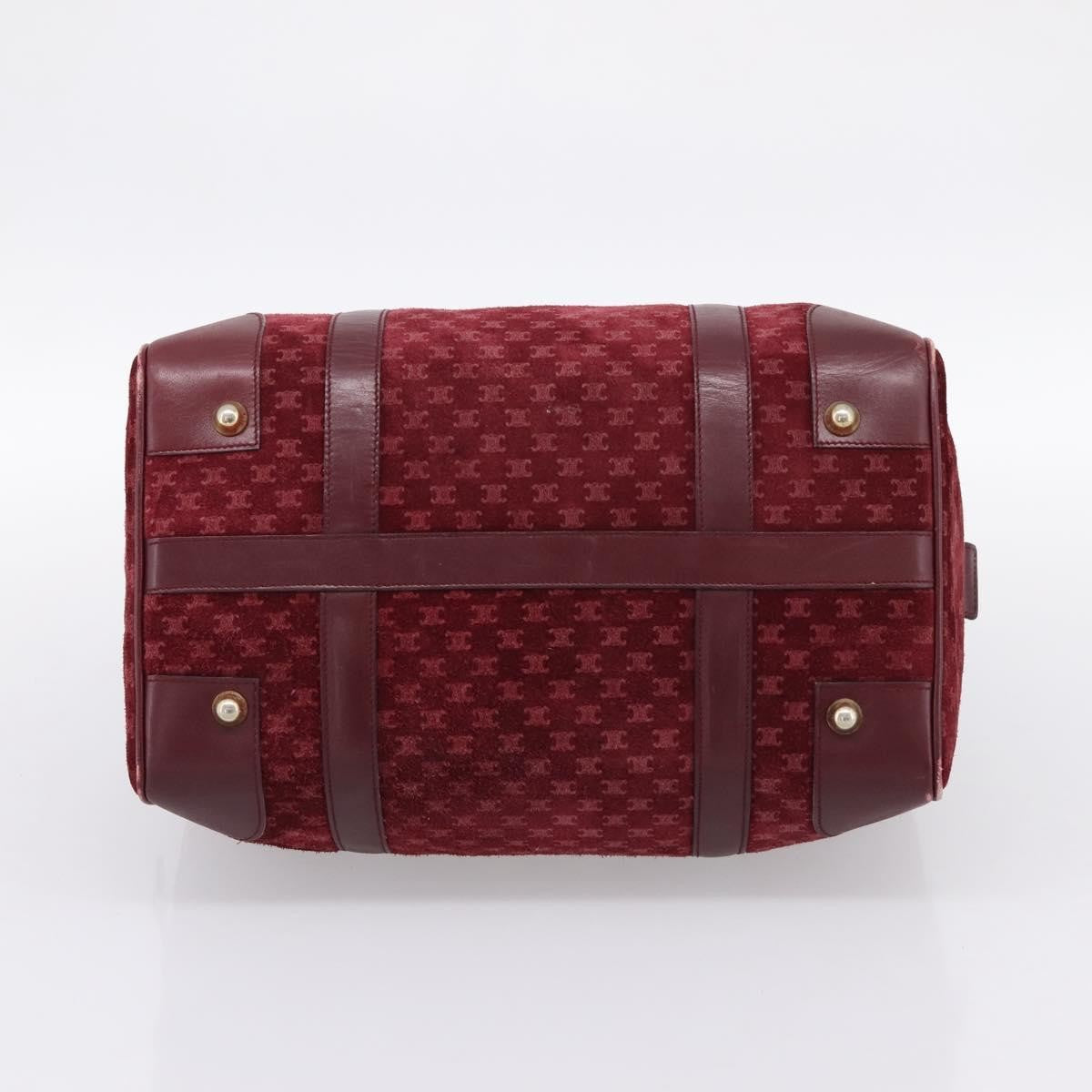 Celine Vintage Macadam Boston Velvet And Leather Burgundy Velvet Handbag (Pre-Owned)