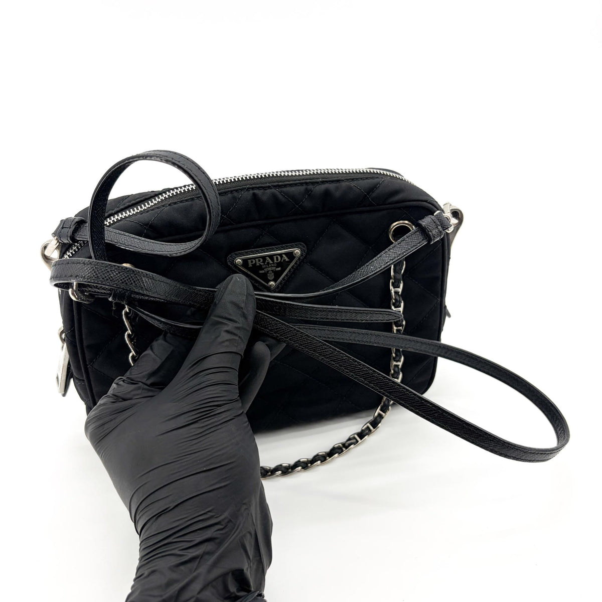 Prada Convertible Quilted Tessuto Black Nylon Shoulder Bag Bag (Pre-Owned)