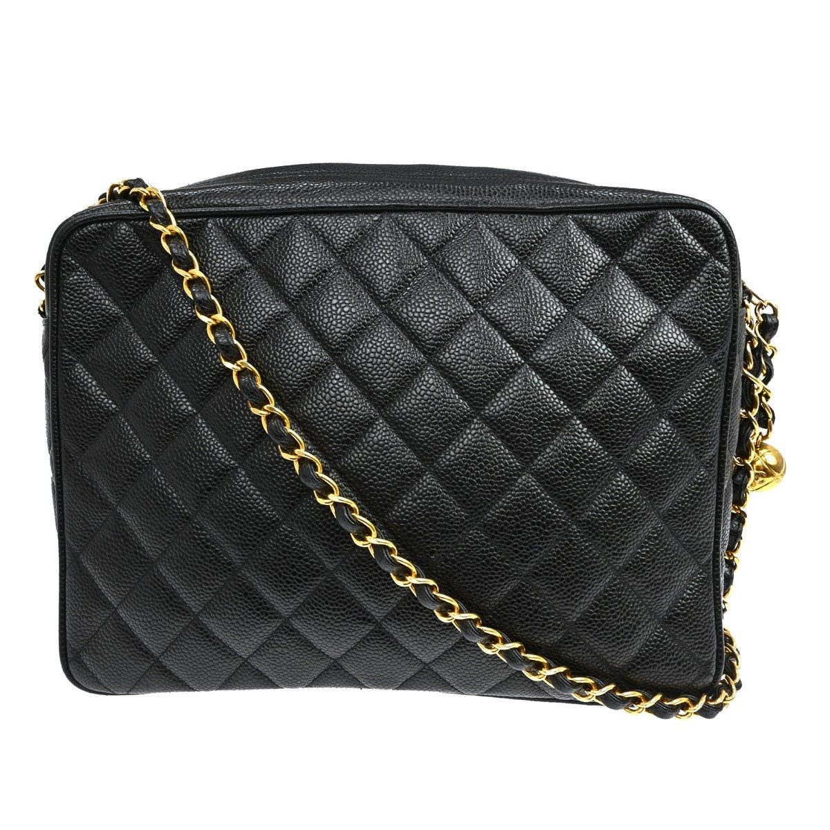 Chanel Vintage Front Pocket Quilted Caviar Black Leather Shoulder Bag Bag (Pre-Owned)