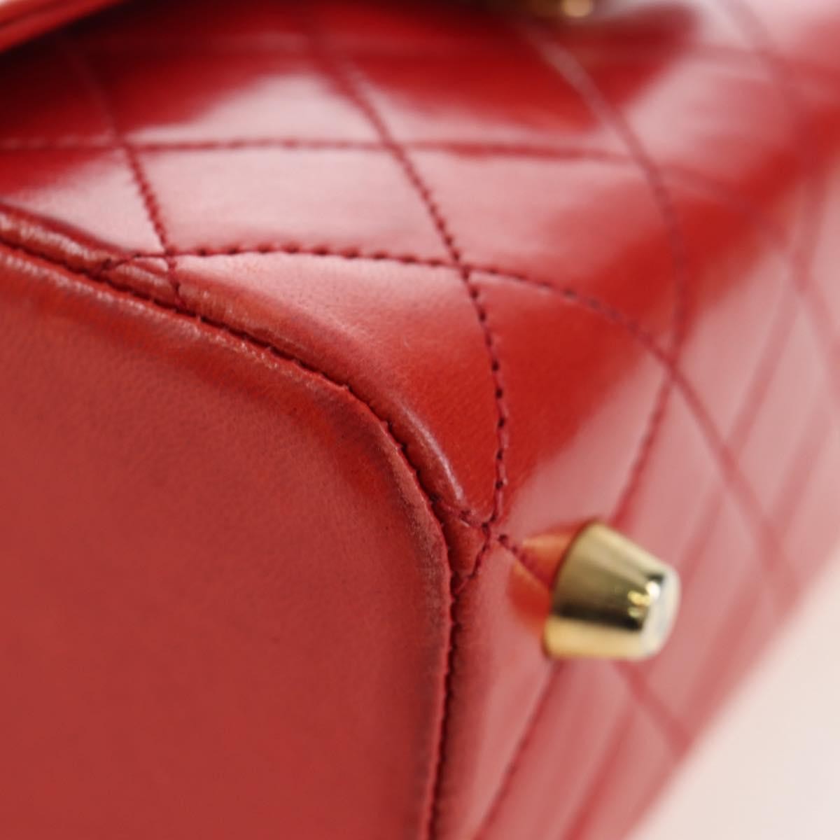 Chanel Vintage Mademoiselle Top Handle Flap Quilted Leather Red Leather Handbag (Pre-Owned)