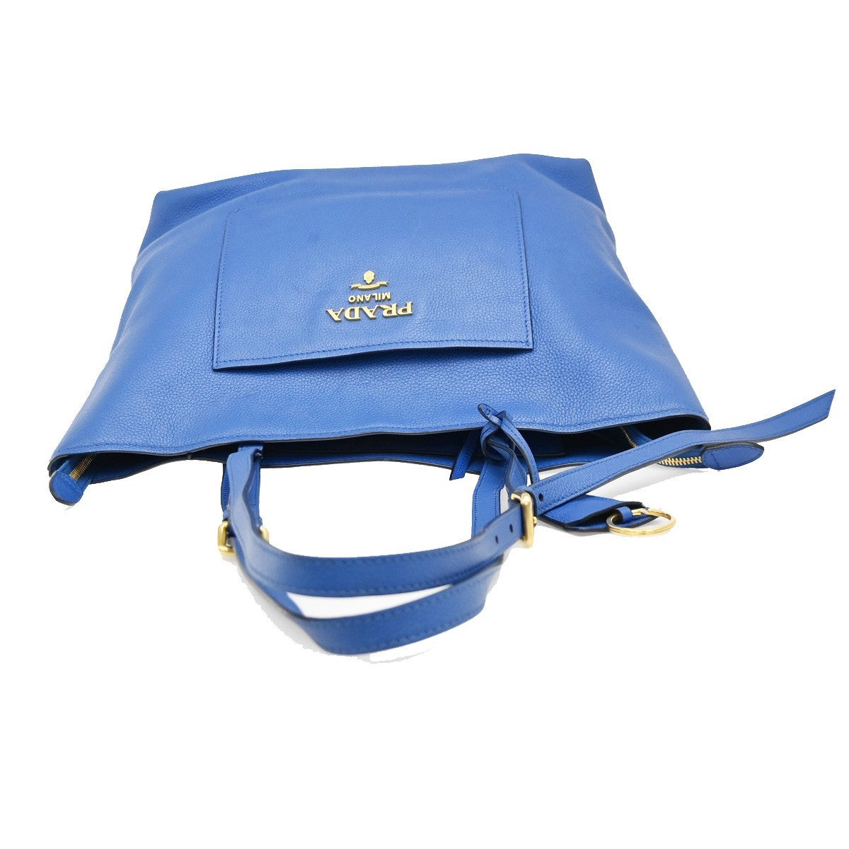 Prada Front Pocket Shopping Vitello Daino Blue Leather Tote Bag Bag (Pre-Owned)