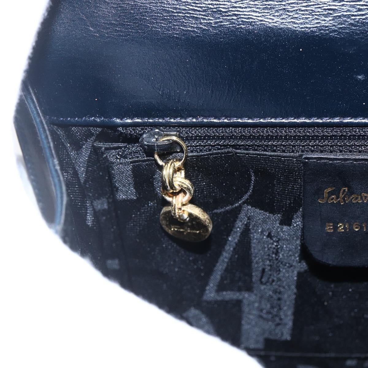 Salvatore Ferragamo Gancini Leather Navy Leather Shoulder Bag Bag (Pre-Owned)