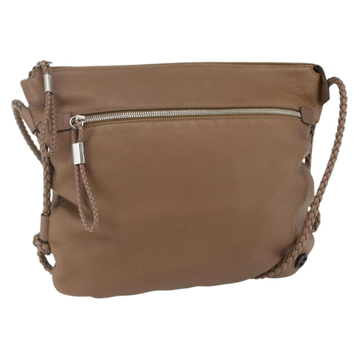 Gucci Braided Strap Zip Messenger Leather Brown Leather Shoulder Bag Bag (Pre-Owned)