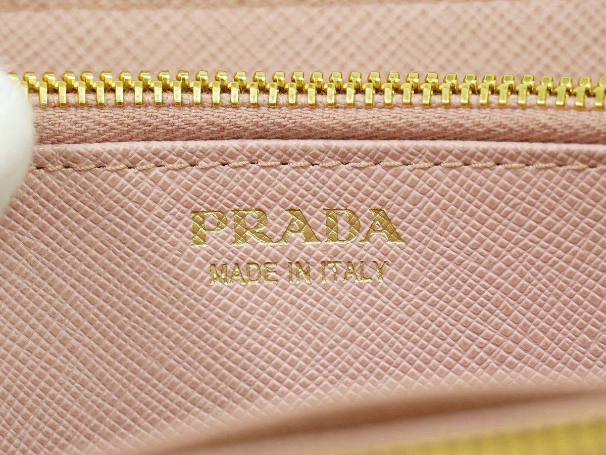 Prada Bow Zip Around Saffiano Leather Pink Leather Wallets Accessory (Pre-Owned)