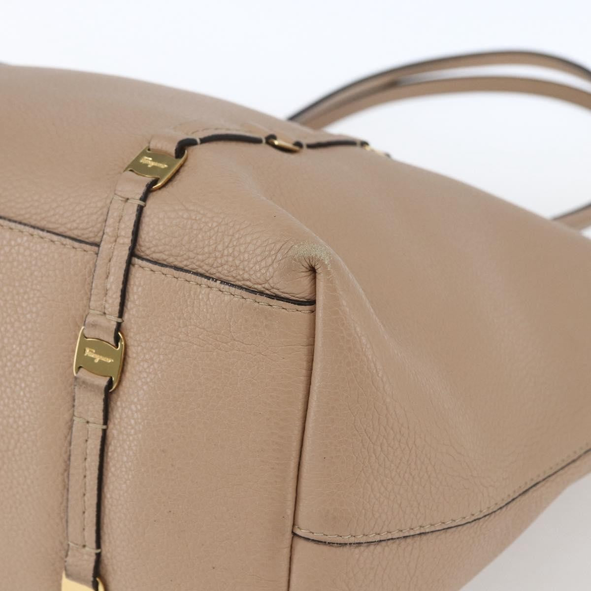 Salvatore Ferragamo Vala Tote Leather Beige Leather Tote Bag Bag (Pre-Owned)