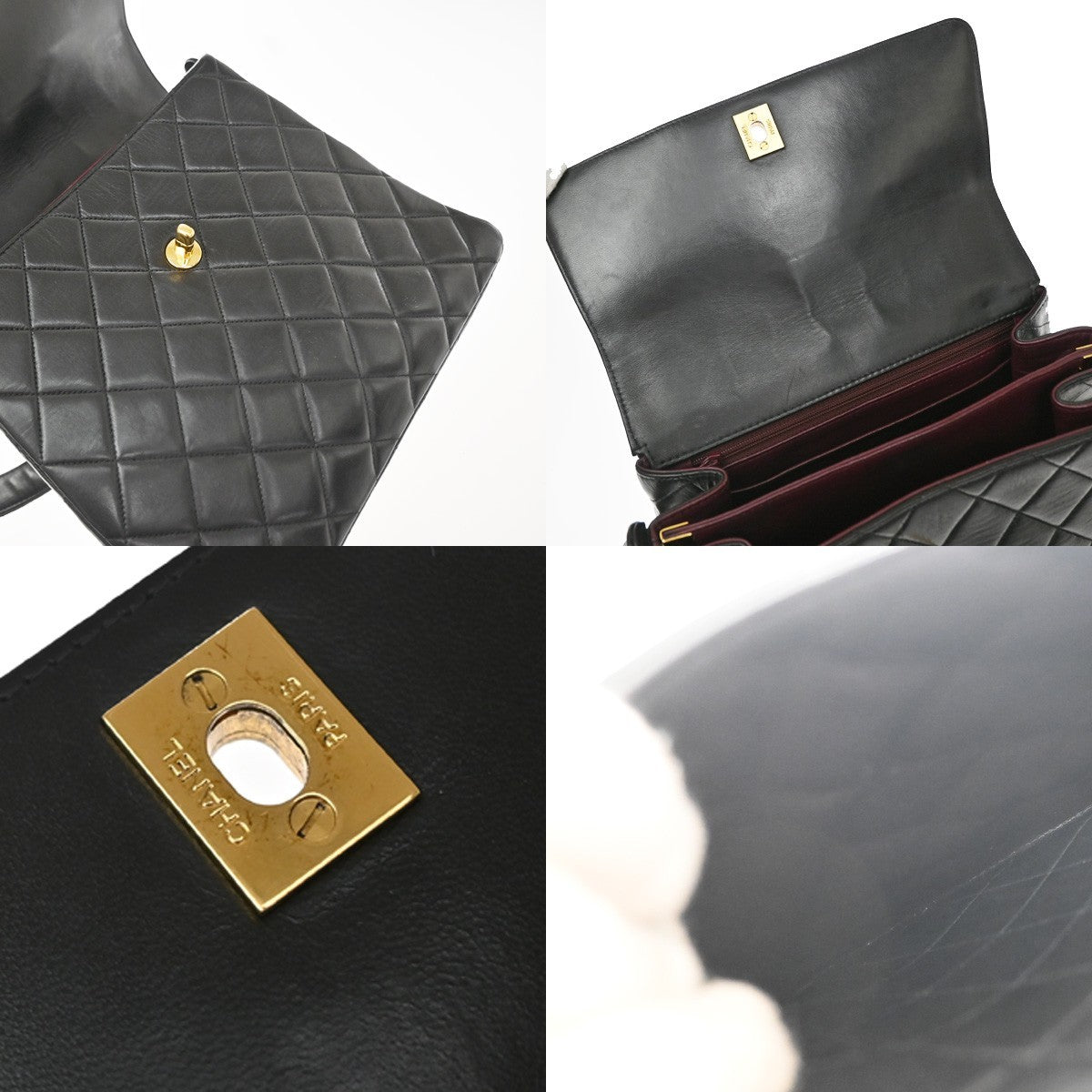 Chanel Vintage Cc Square Flap Quilted Lambskin Black Leather Shoulder Bag Bag (Pre-Owned)