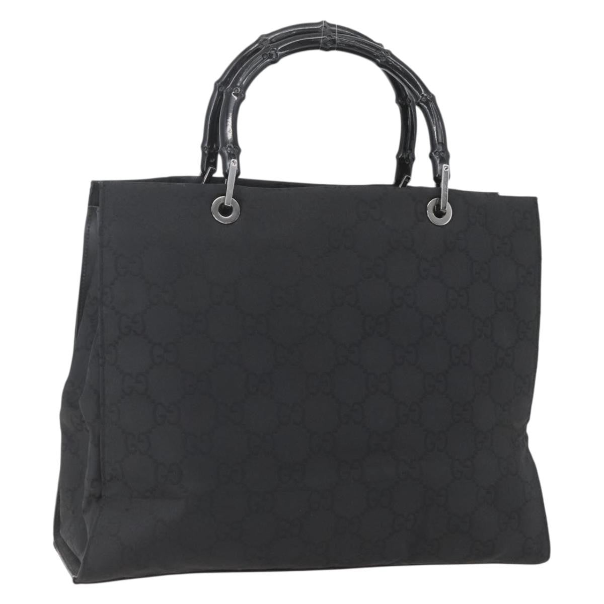 Gucci Vintage Bamboo Handle Tote Gg Nylon Black Nylon Tote Bag Bag (Pre-Owned)