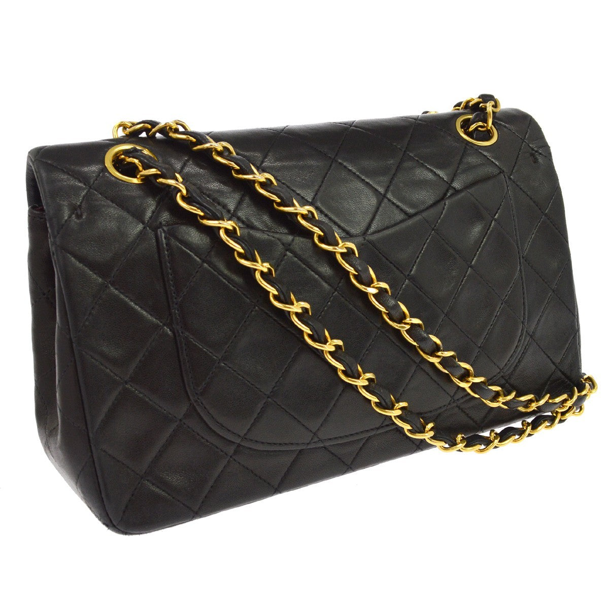 Chanel Vintage Classic Double Flap Quilted Lambskin Black Leather Shoulder Bag Bag (Pre-Owned)