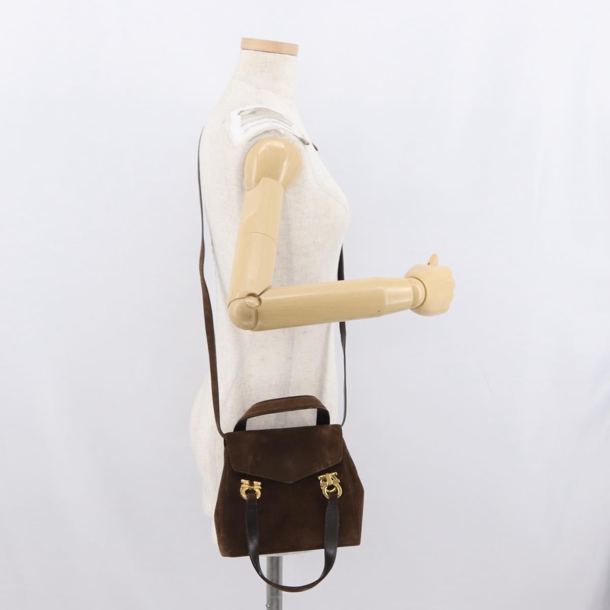 Salvatore Ferragamo Gancini Suede Brown Suede Shoulder Bag Bag (Pre-Owned)