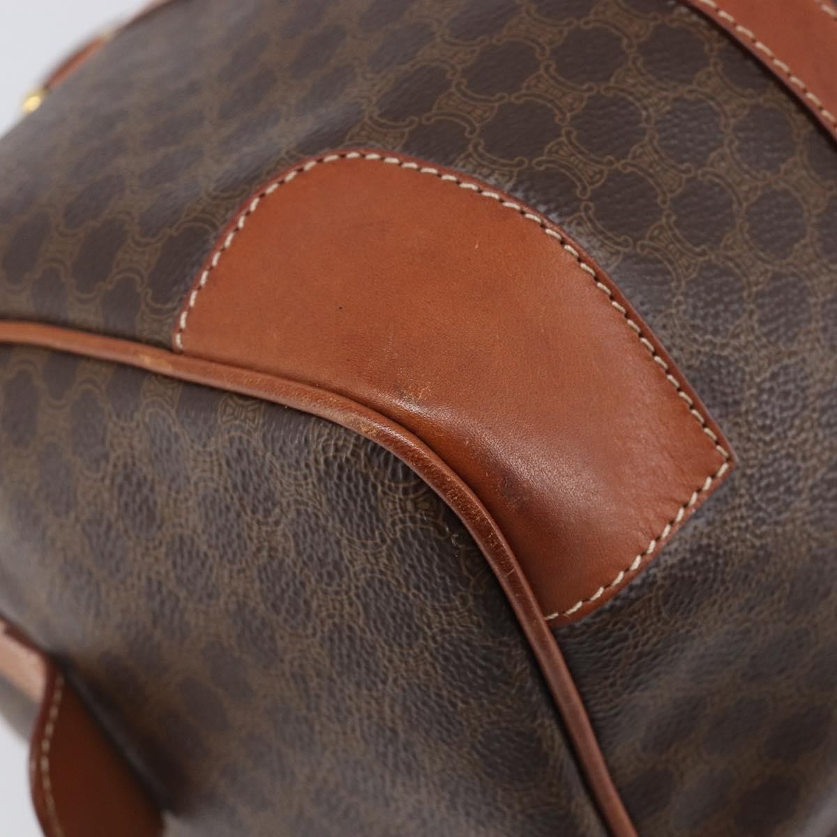 Celine Vintage Duffle Macadam Coated Canvas Brown Pvc Handbag (Pre-Owned)