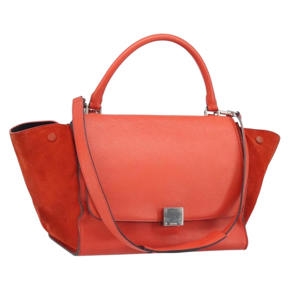 Celine Trapeze Leather With Suede Orange Leather Handbag (Pre-Owned)
