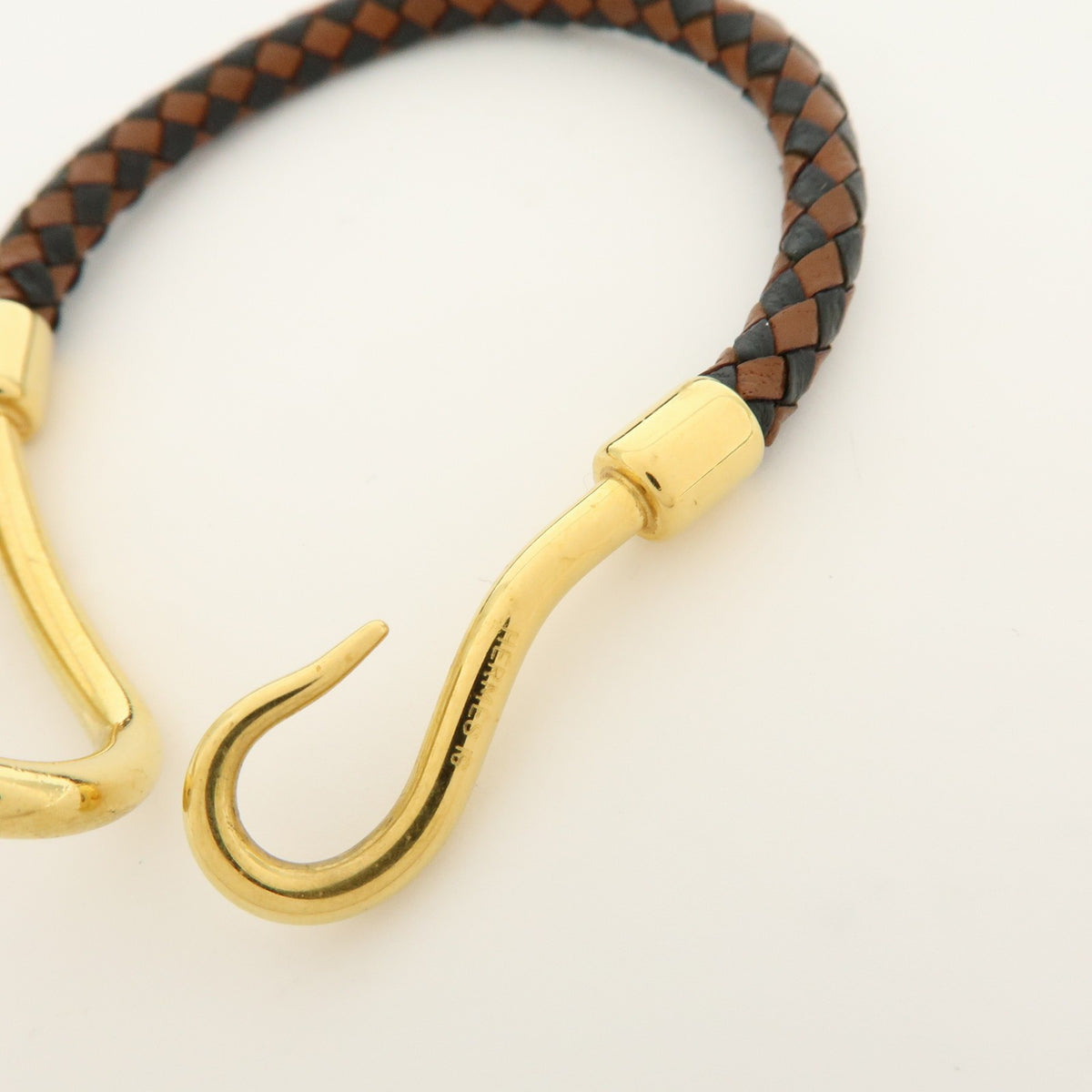 Hermes Jumbo Hook Braided Leather And Metal Brown Leather Bracelet Jewelry (Pre-Owned)