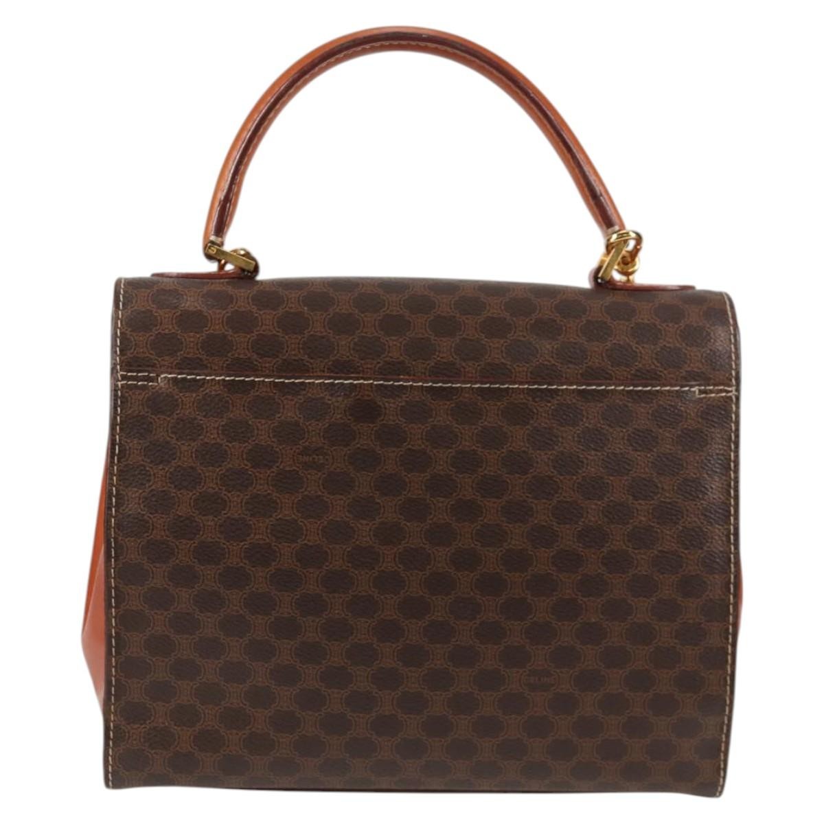 Celine Vintage Convertible Top Handle Macadam Coated Canvas Brown Canvas Handbag (Pre-Owned)