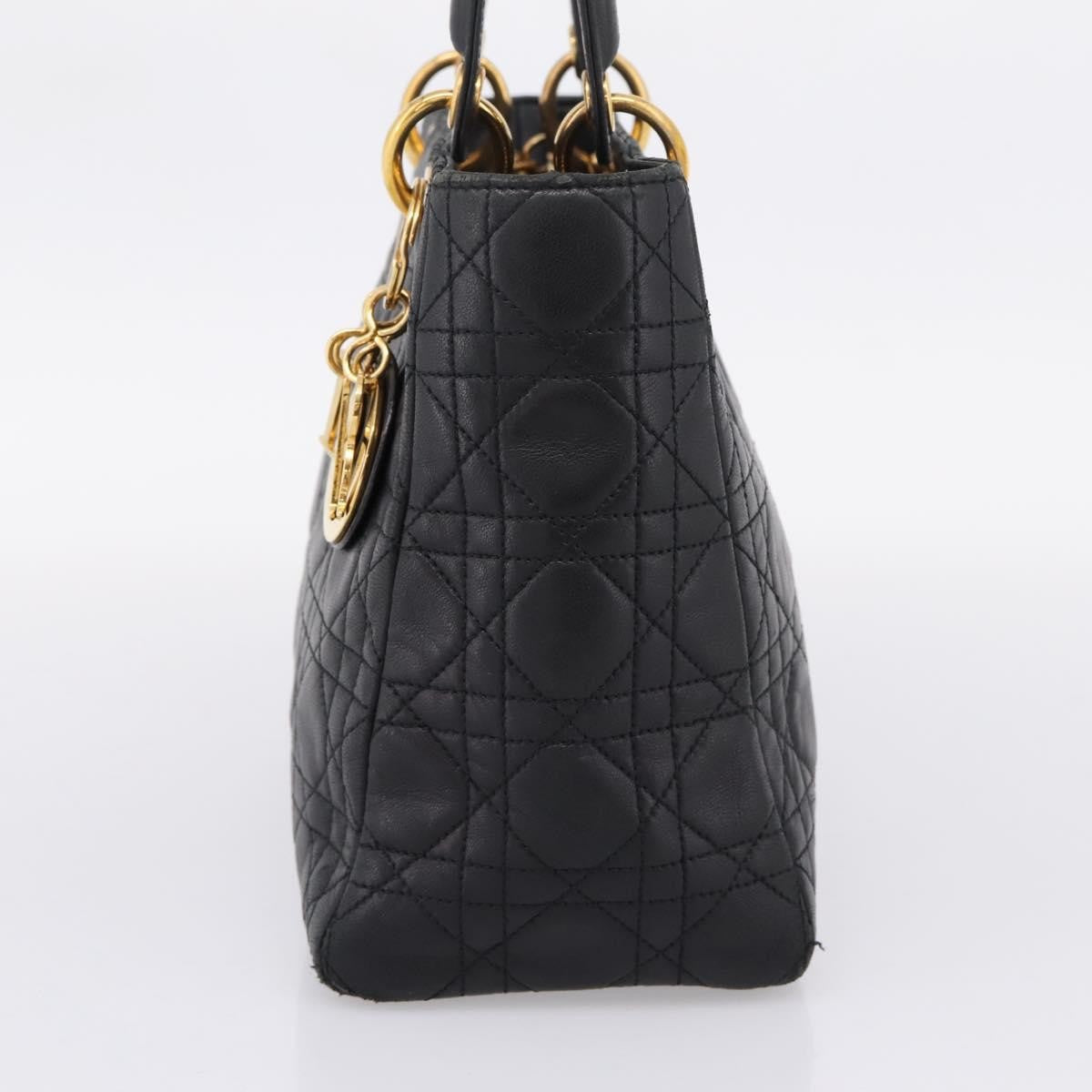Christian Dior Vintage Lady Dior Leather Black Leather Handbag (Pre-Owned)