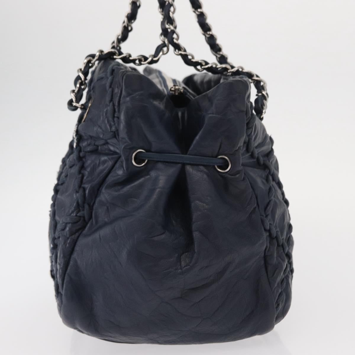 Chanel Ultra Stitch Chain Tote Quilted Calfskin Navy Leather Tote Bag Bag (Pre-Owned)