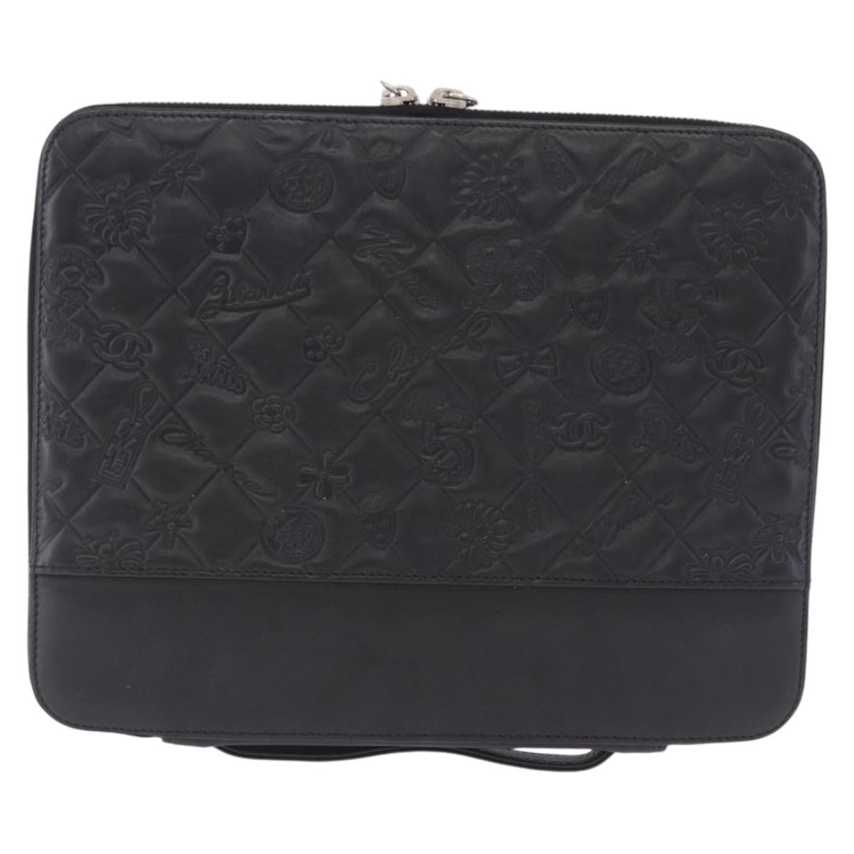 Chanel Zip Around Ipad Case Quilted Lambskin Black Leather Tech Accessory Accessory (Pre-Owned)