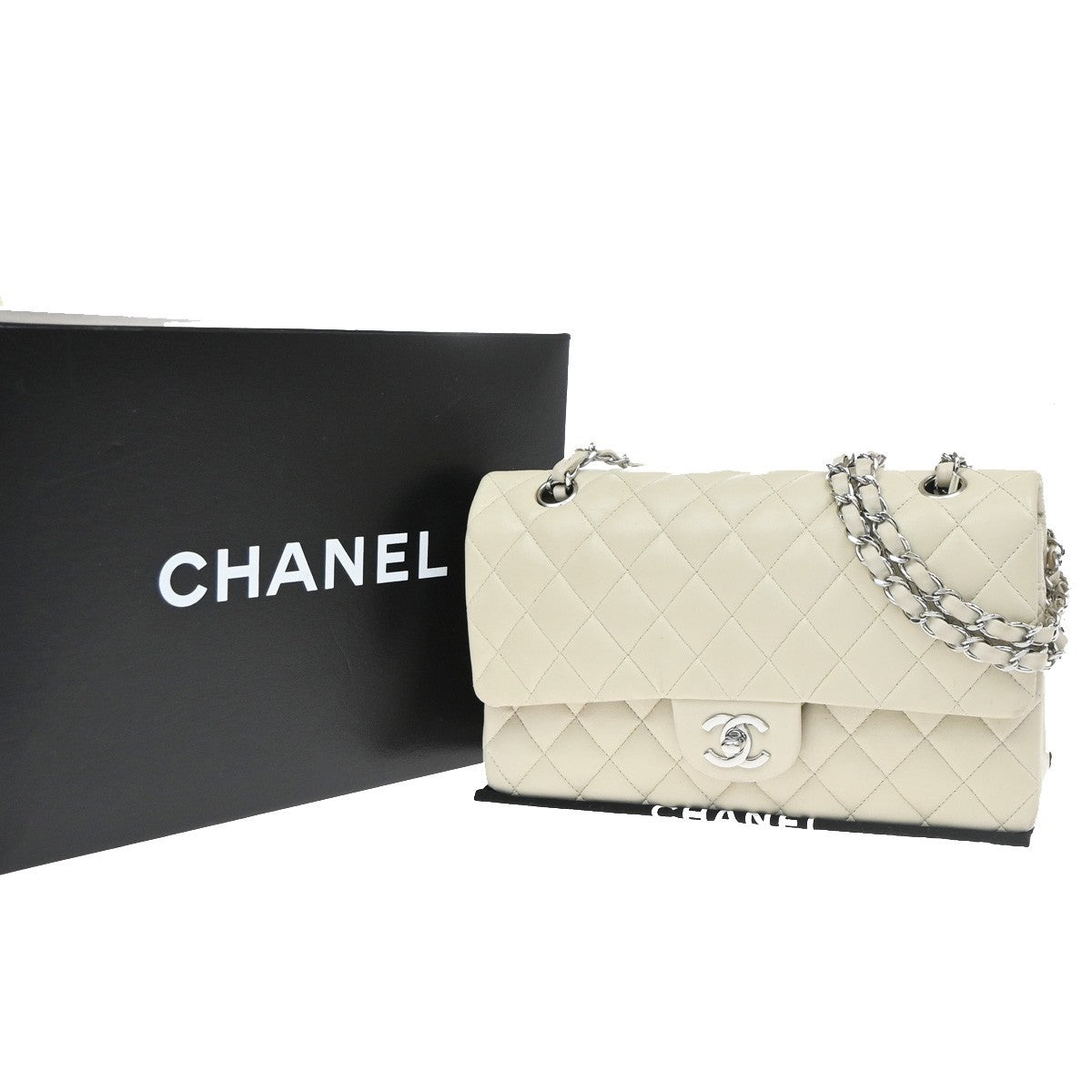 Chanel Vintage Classic Double Flap Quilted Caviar White Leather Shoulder Bag Bag (Pre-Owned)