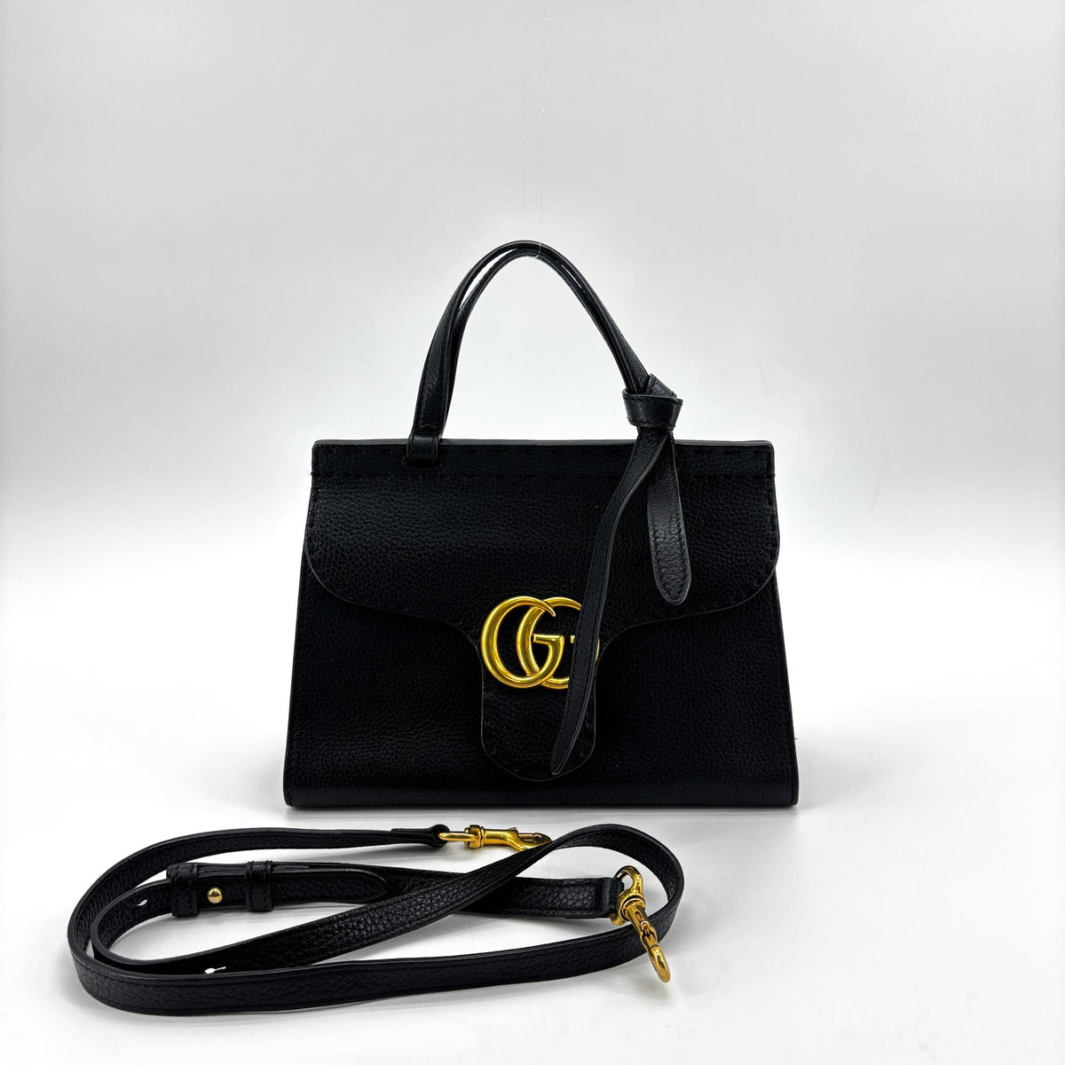 Gucci Gg Marmont Belt Matelasse Leather Black Calfskin Handbag (Pre-Owned)