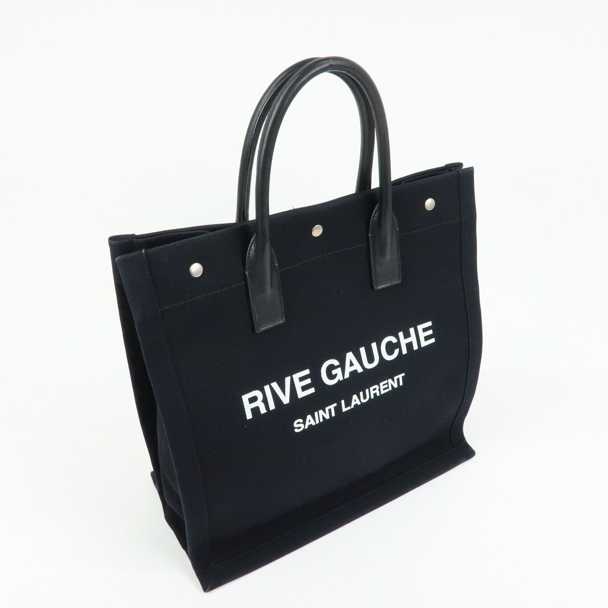 Saint Laurent Rive Gauche Shopper Canvas Black Canvas Tote Bag Bag (Pre-Owned)